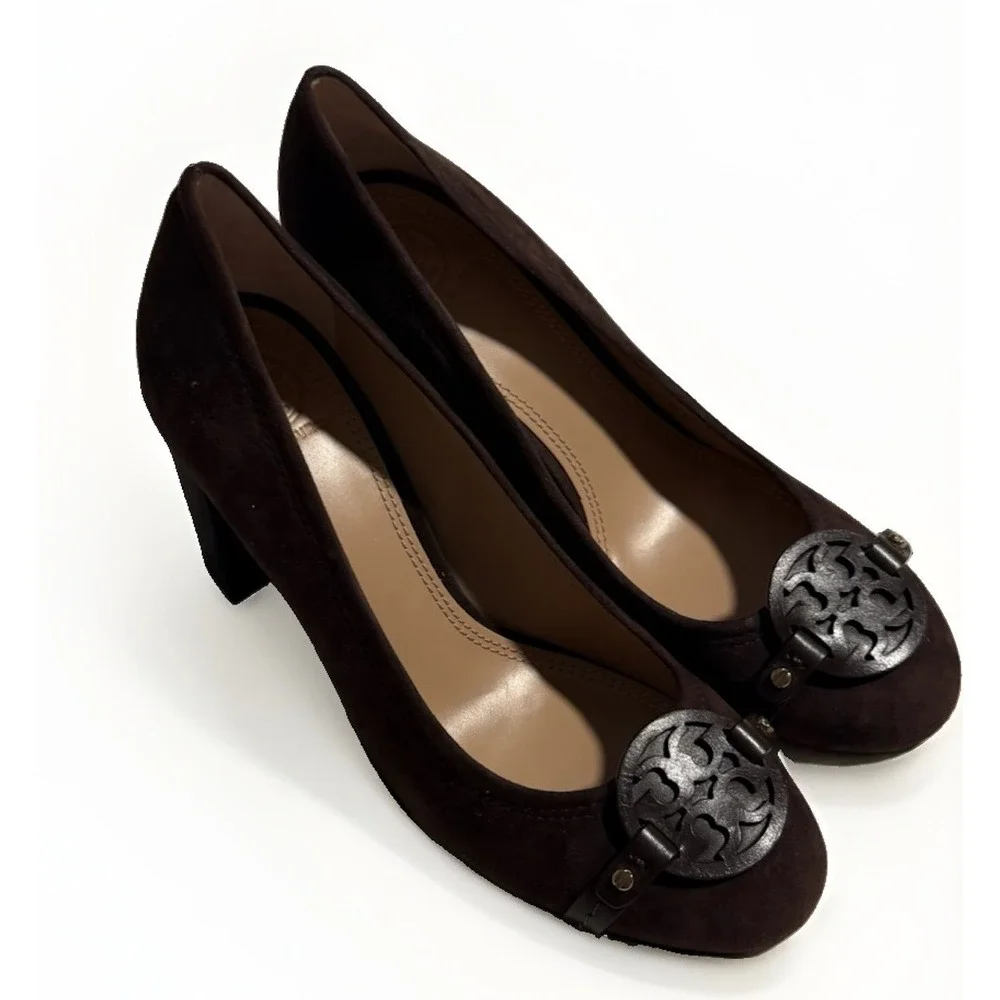 Tory Burch Mini Miller 85mm Coconut Brown Suede Pumps 7.5